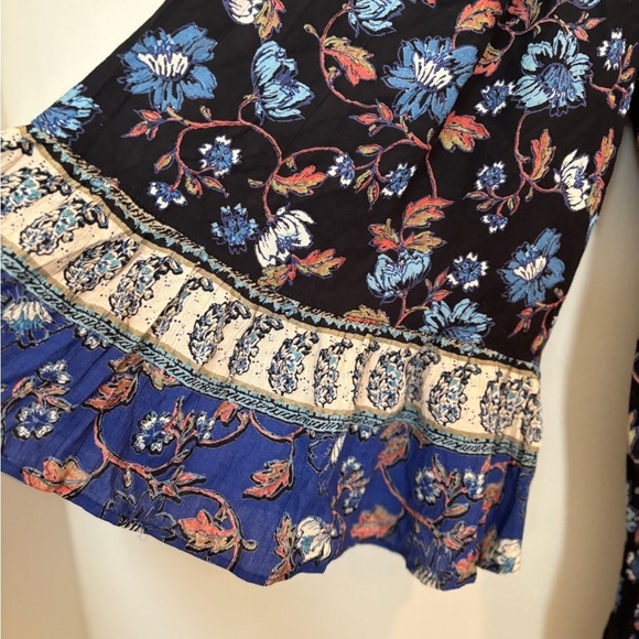 Angie Floral Flare Sleeve Blue Ruffle Smocked Boho Cottagecore Dress Size M - Picture 12 of 16